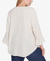 Ruby Rd. Plus Ballet Neck Luxe Smocked Top with Ruffle Sleeves