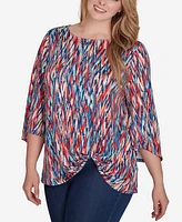 Ruby Rd. Plus Scoop Neck Ikat Dew Drop Printed Knit Top