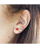 The Lovery Red Enamel Heart Stud Earrings 14K Gold