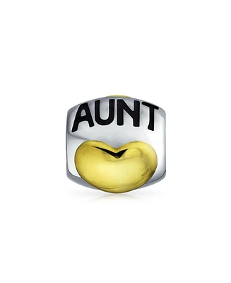 Bling Jewelry Auntie Heart Love Word Aunt Charm Bead For Women Two Tone Gold Plated Sterling Silver Fits European Bracelet