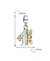 Bling Jewelry Words #1 Mom Dangle Charm Bead For Mother Wife Two Tone Gold Plated Sterling Silver Fits European Bracelet - Two