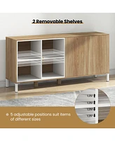Skonyon 63 Inches Buffet Sideboard with 4 Compartments and Push-to-Open Cabinet-Natural