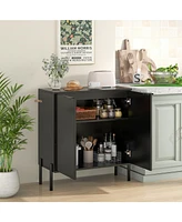 Skonyon 2-Door Buffet Cabinet Sideboard with Shelf and Metal Legs-Black