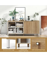 Skonyon 63 Inches Buffet Sideboard with 4 Compartments and Push-to-Open Cabinet-Natural