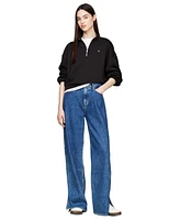 Tommy Jeans Women's Cropped Quarter-Zip Crewneck Sweatshirt