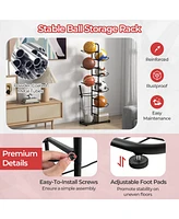 Skonyon Metal Basketball Holder with 7 Removable Hanging Rods and Side Ball Basket