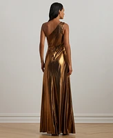 Lauren Ralph Women's One-Shoulder Metallic Chiffon Gown