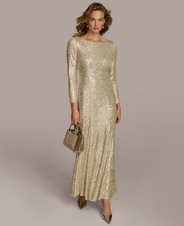 donna karan gold sequin dress Sequin Sleeveless Mesh Sheath Dress (Women)