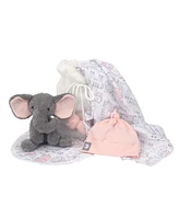 Lambs Ivy 5 Piece Pink/Gray Plush Infant/Newborn Baby Gift Bag w/ Swaddle