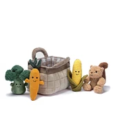 Lambs & Ivy Plush Veggie Basket Play Set with Interactive Stuffed Vegetable Toys