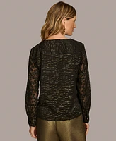 Donna Karan New York Women's Long Sleeve Metallic Top