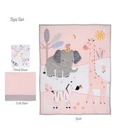 Lambs & Ivy Jazzy Jungle 3-Piece Safari Animals Pink Baby Crib Bedding Set