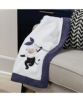 Lambs & Ivy Jungle Party White/Navy Monkey Soft Fleece Baby Blanket