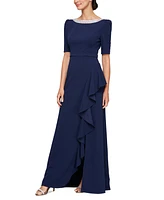 Alex Evenings Women's Embellished-Neck Ruffle Gown