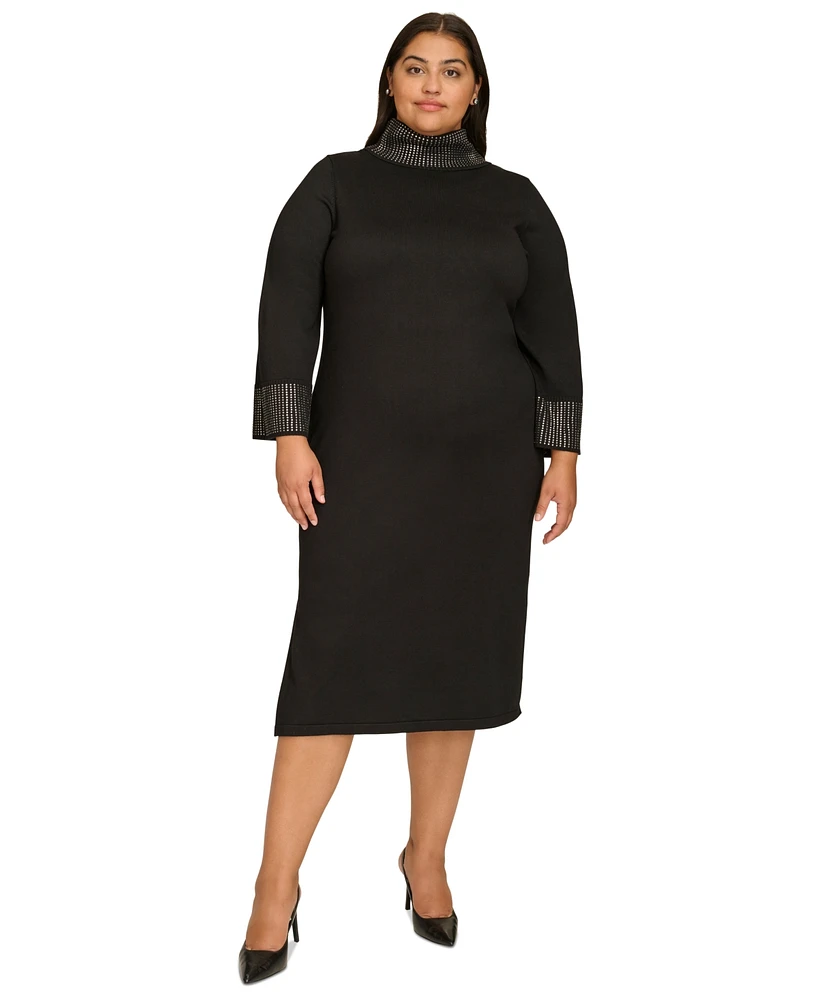 Calvin Klein Plus Embellished Mock Neck Long-Sleeve Dress