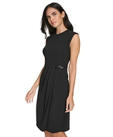 Calvin Klein Petite Chain-Trim Side-Pleated Dress