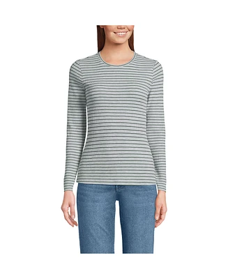 Lands' End Women's Lightweight Waffle Long Sleeve Crew Neck T-Shirt