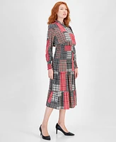 Nautica Jeans Women's Plaid Smocked Long-Sleeve Midi Dress