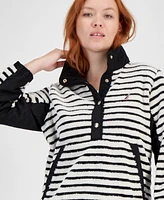 Nautica Jeans Women's Striped Pullover Sherpa Jacket