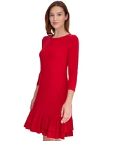 Tommy Hilfiger Women's 3/4-Sleeve Ruffled-Hem Jersey Dress