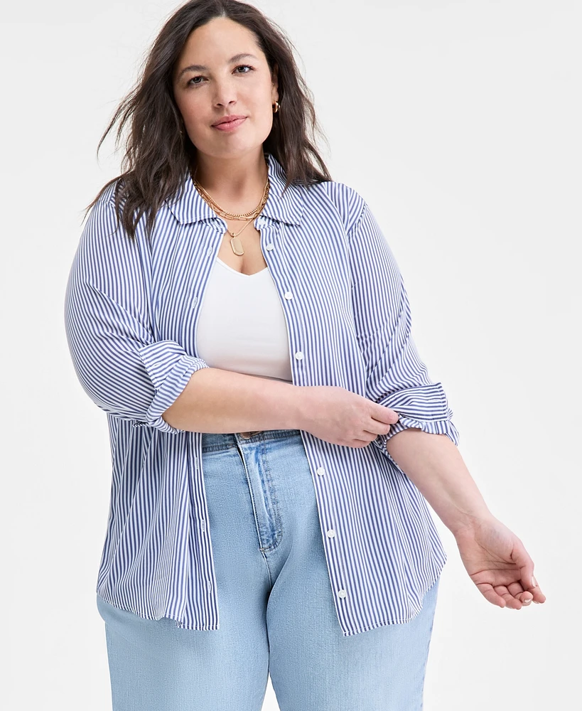 On 34th Trendy Plus Button-Front Crepe Shirt, Created for Macy's