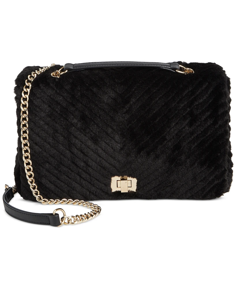 I.n.c. International Concepts Small Ajae Flap Chevron Faux Fur Shoulder Bag, Created for Macy's