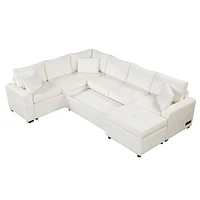 Simplie Fun 112" Sectional Pull-out Sofa with Storage Ottoman