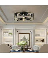 Green Caged Ceiling Fan with Light & Remote