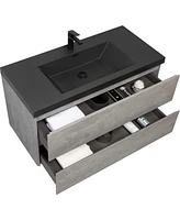 Modern 42" Floating Vanity with Black Quartz Basin