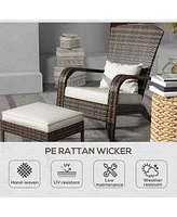 Wicker Adirondack Chair with Ottoman and Cushions