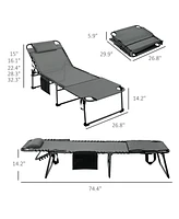 5-Level Reclining Chaise Lounge with Pocket & Headrest