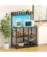 Simplie Fun Industrial Baker's Rack with Power & Led Lights for Kitchen Storage