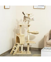 Streamdale Furniture 53" Interactive Cat Condo & Scratching Tower - Beige