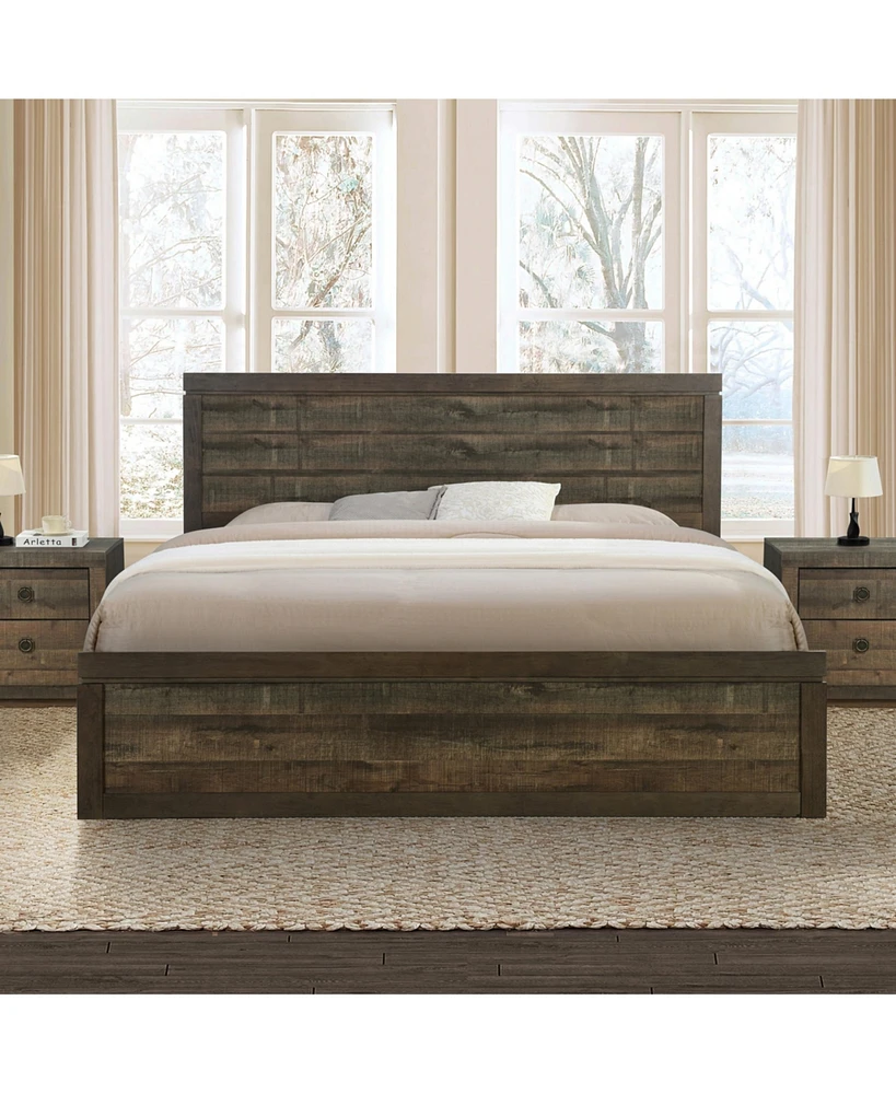 Streamdale Furniture King Platform Bed with Rustic Wood Slats