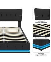 Streamdale Furniture Hydraulic Storage Bed with Rgb Led Lights, Black