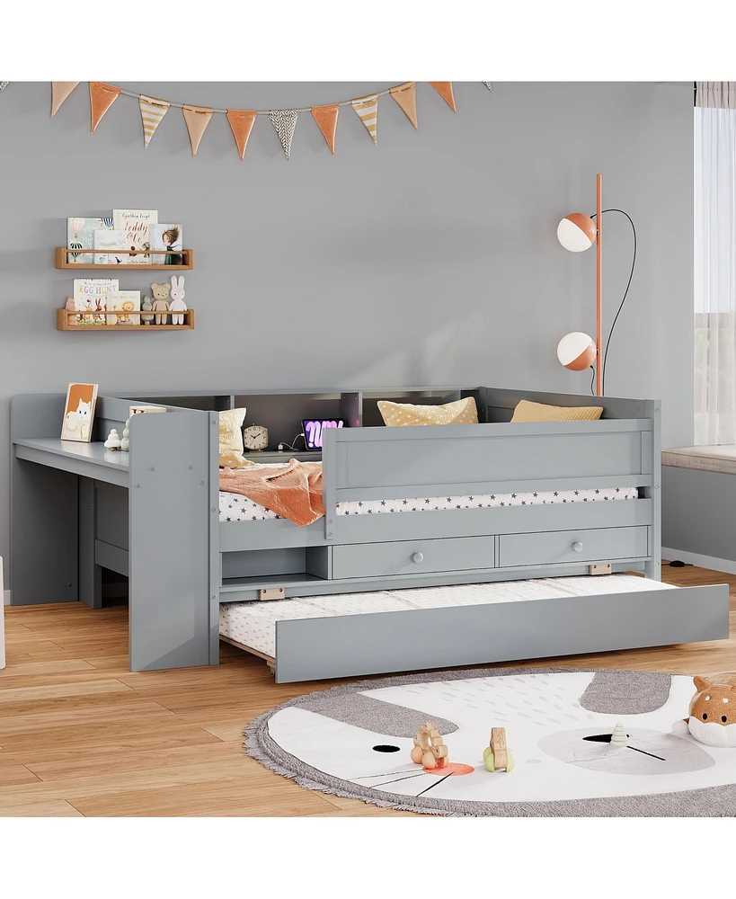 Simplie Fun Multi-Functional Twin Daybed with Storage and Extras, Gray