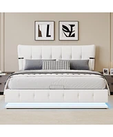 Streamdale Furniture Queen Size Upholstered Hydraulic Storage Bed with Rgb Led Light