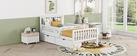 Simplie Fun Twin Wood Platform Bed with Guardrails and Storage