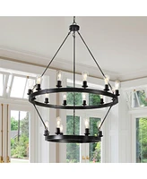 Simplie Fun Retro style Large 2-Tier circular ceiling Ironwork chandelier