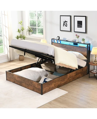 Streamdale Furniture Queen Bed Frame with Bookcase, Lights, and Charging Station