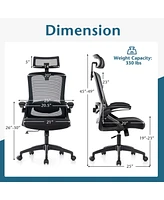 Costway Ergonomic Office Chair with Adjustable Lumbar Support Rocking Backrest Armrests