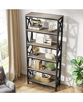 Tribesigns 6-Tier Bookshelf, 70.8" Tall Bookcase, Modern Wooden Bookshelf with Metal Frame, Freestanding Open Storage Shelves/Shelving Unit for Office