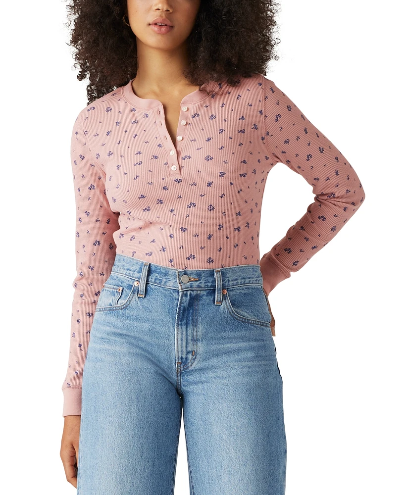 Levi's Women's Jakob Long Sleeve Waffle-Knit Henley Top
