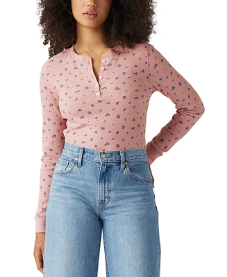 Levi's Women's Jakob Long Sleeve Waffle-Knit Henley Top
