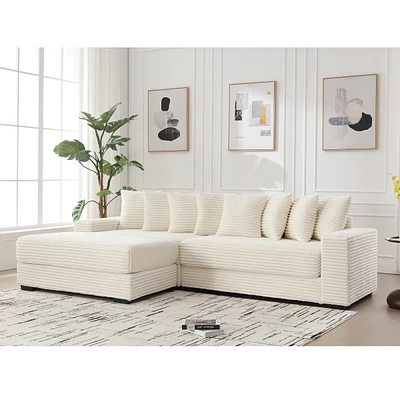 Simplie Fun Oversized L-Shaped Modular Couch with Armrests, Throw Pillows, Beige