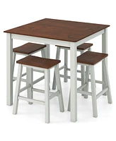 Vebreda 5 Piece Dining Table Set with 4 Saddle Stools for Kitchen Dining Room Apartment-Ash Gray