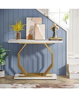 Tribesigns Gold Console Table, Faux Marble Entryway Narrow Sofa Table with Geometric Metal Base, 40 Inch Modern Accent Entrance for Living Room,