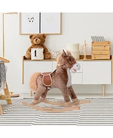 Qaba Kids Rocking Horse with Soft Plush Body, Wooden Base, for 3+ Years