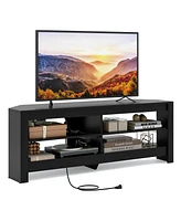 Costway 3-Tier Corner Tv Stand with Power Outlet 4 Open Storage Shelves for Living Room