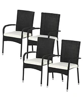 Outsunny 4 Outdoor Dining Chairs w/ Cushions, Patio Chairs, White
